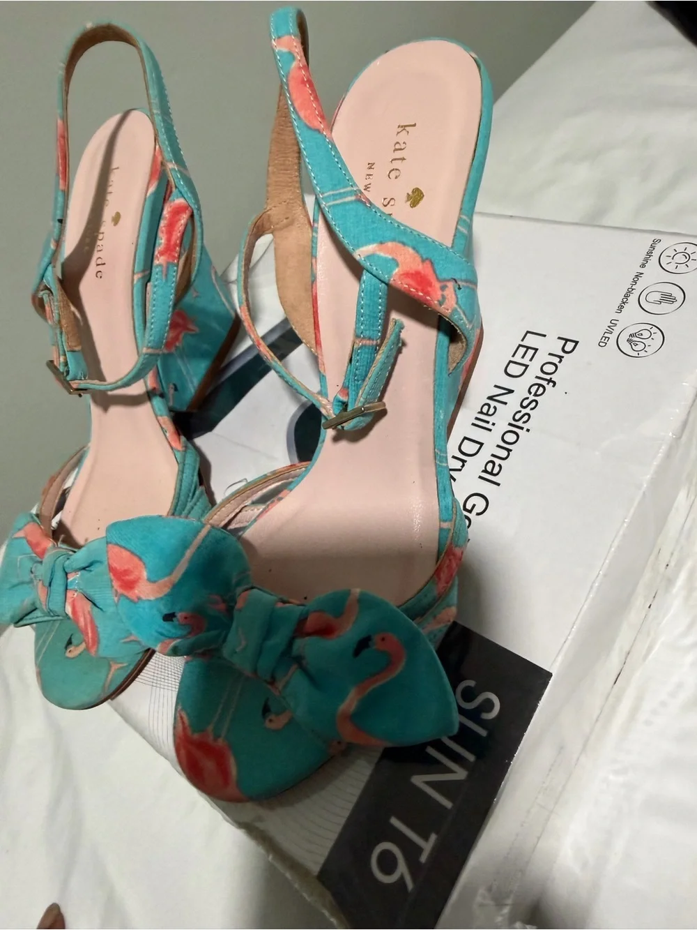 kate spade Teal Flamingo Bow Slingback Heels